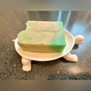 White Ceramic Turtle soap bar tray New